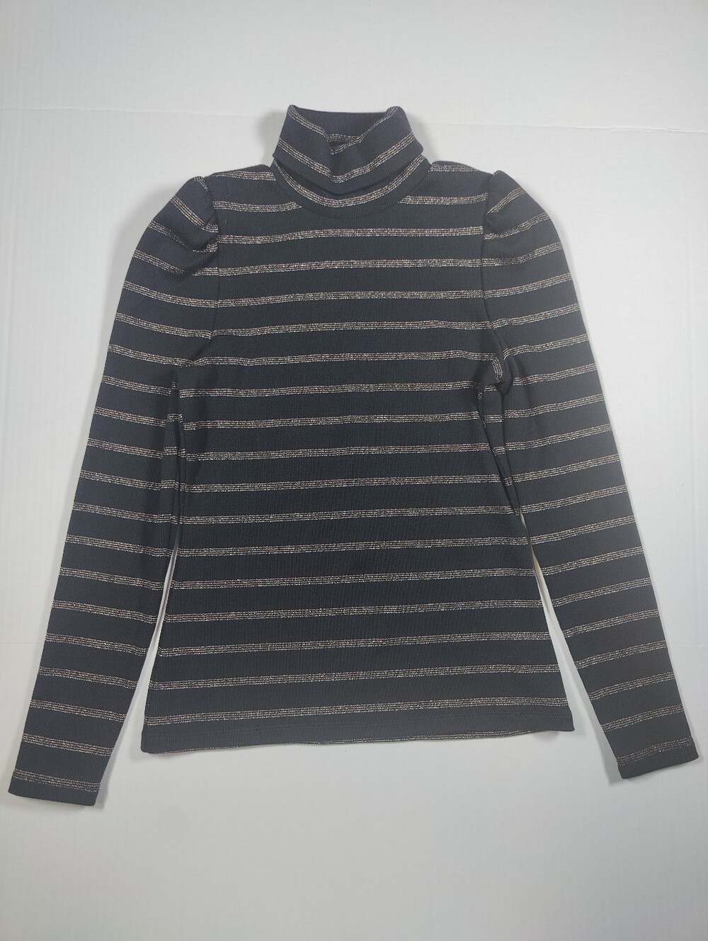 VERONICA BEARD Womens Black Brown Stripe Metallic Cedar Turtleneck Sweater Sz S
